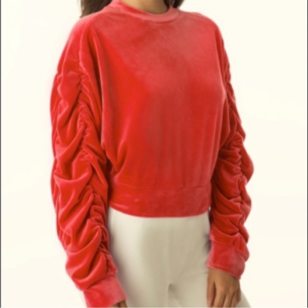 Juicy Couture Women's Red Velvet Ruched Sleeve Top